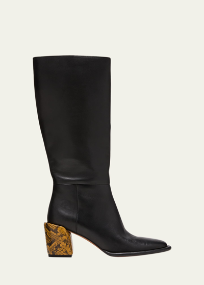 3.1 Phillip Lim Naomi Mixed Leather Knee Boots In Black/snake