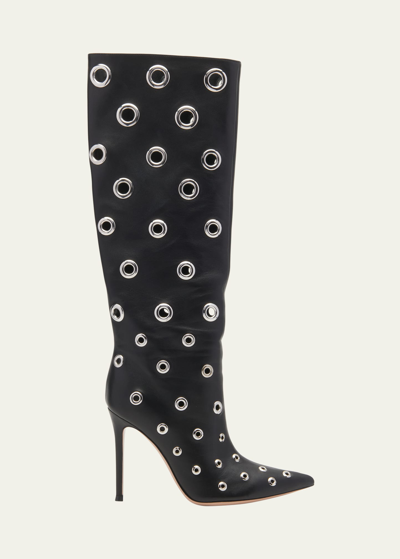 Gianvito Rossi Nappa Leather Grommet Knee-high Boots In Black