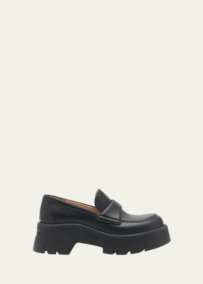 Gianvito Rossi Leather Casual Lug-sole Loafers In Black
