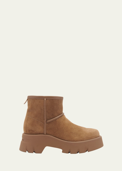 Gianvito Rossi Lug-sole Suede Shearling-lined Booties In Camel