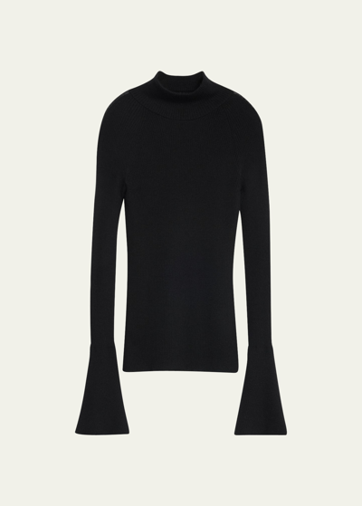 Sa Su Phi Mock-neck Bell-sleeve Cashmere Top In Black