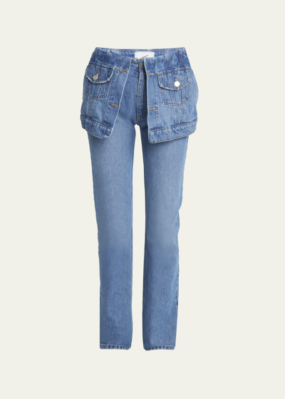 Coperni Layered Mid-rise Straight-leg Jeans In Washed Blue Wasbl