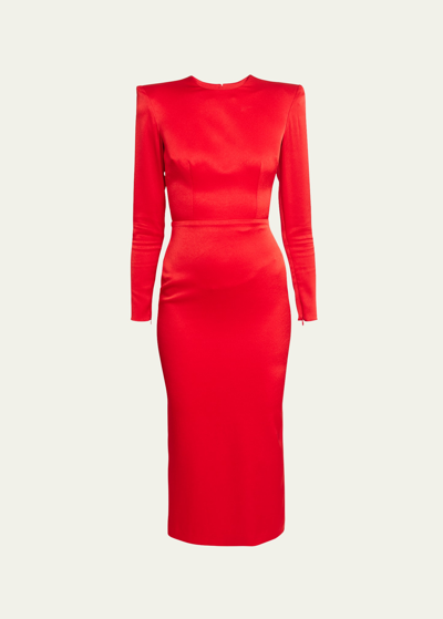 Alex Perry Heart Cutout Satin Midi Dress In Red