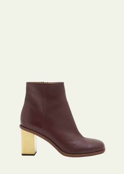 Chloé Rebecca Leather Block-heel Booties In Brown