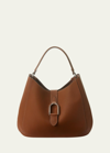 Ralph Lauren Wellington Buckle Pebbled Leather Hobo Bag In Brown