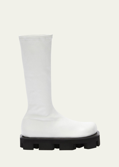 Jil Sander Stretch Leather Chunky Ankle Boots In Porcelain