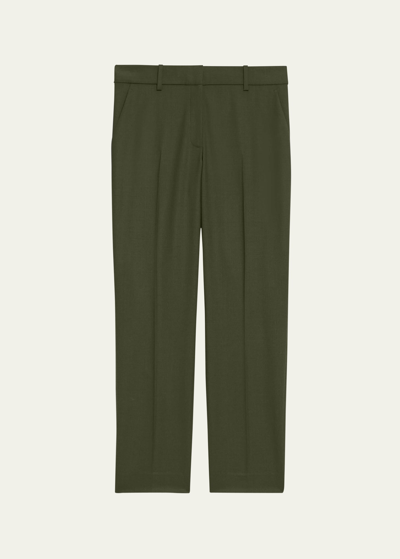 Theory Treeca Skinny-leg Cropped Good Wool Suiting Pants In Dk Olive