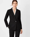 Ann Taylor The Petite Fitted Double Breasted Blazer In Bi-stretch In Black
