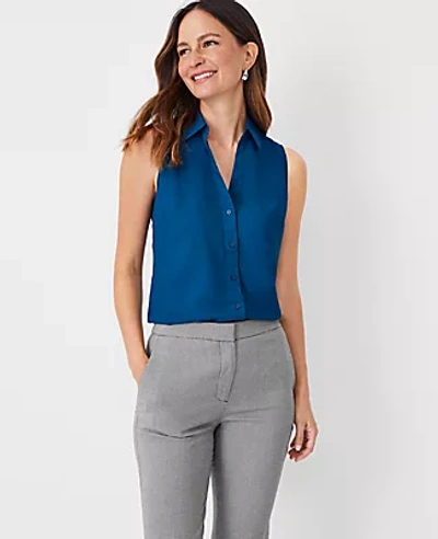 Ann Taylor Petite Sleeveless Essential Shirt In Sea Storm