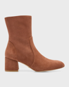 Stuart Weitzman Flareblock 60 Zip Bootie In Tan Patent