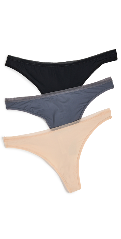 Lively The No Show Thong 3 Pack In Toasted Almond/jet Black/heath