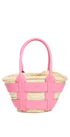 Demellier Mini Santorini Raffia Tote Bag In Natural /pink