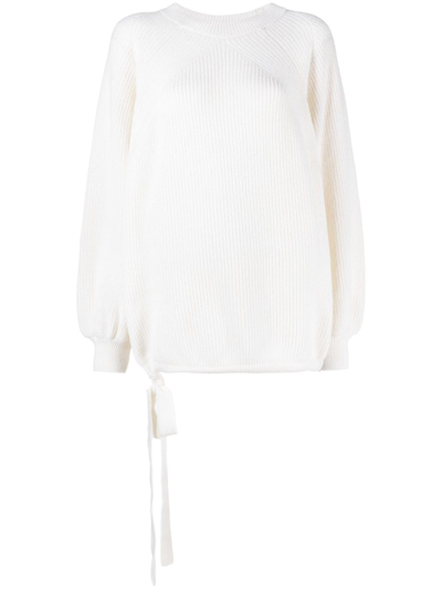 Msgm Puffball Tied Waist Crewneck Jumper In White
