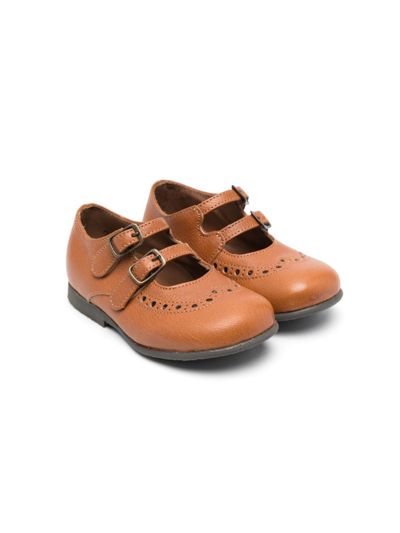 Pèpè Kids' Marie Double-strap Ballerina Shoes In Brown