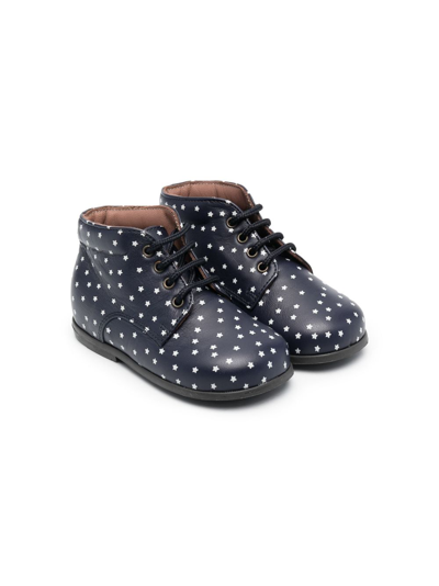 Pèpè Kids' Star-print Lace-up Boots In Blue