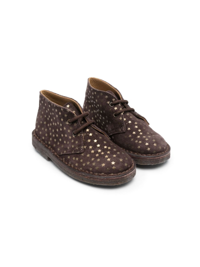 Pèpè Kids' Star-print Lace-up Boots In Brown