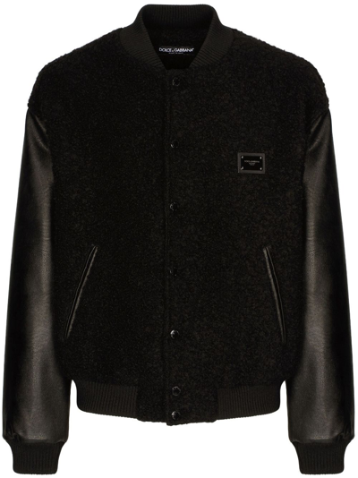 Dolce & Gabbana Logo-plaque Virgin-wool Bomber Jacket In Black