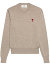 Ami Alexandre Mattiussi Logo-embroidered Wool Jumper In Neutrals