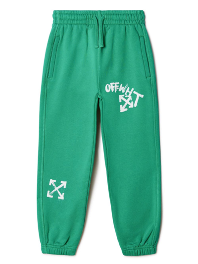 Off-white Kids' Boy's Paint Script Arrow & Logo-print Sweatpants In Green