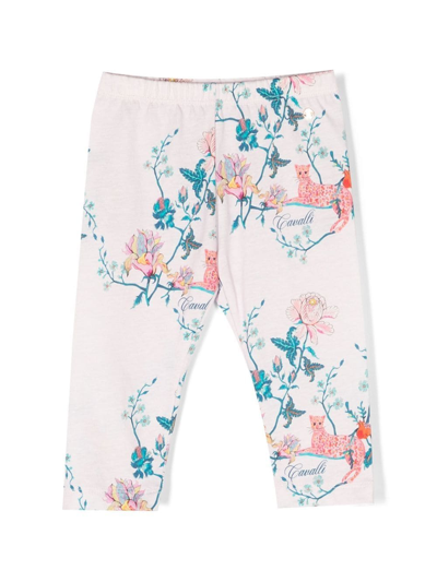 Roberto Cavalli Babies' Graphic-print Cotton Leggings In White