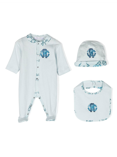 Roberto Cavalli Junior Logo-print Babygrow Set In Blue