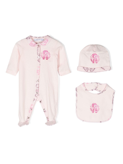 Roberto Cavalli Junior Babies' Logo印花连体衣套装 In Pink