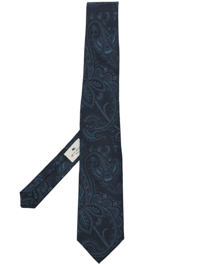 Etro Paisley-print Silk Tie In Blue