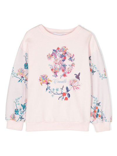Roberto Cavalli Junior Kids' Floral-print Cotton Sweatshirt In Pink