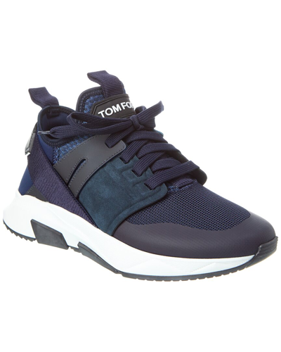 Tom Ford Jago Logo-patch Shell And Mesh Low-top Trainers In Blue
