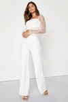 Lulus Sheerly Sultry Ivory Organza Balloon Sleeve Two-piece Jumpsuit In Ivory
