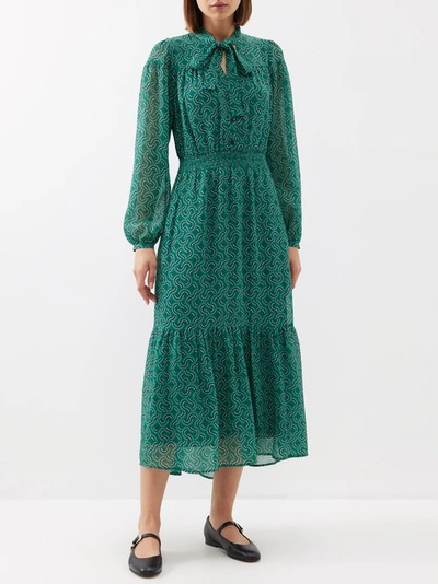 Cefinn Francesca Printed Georgette Midi Dress In Green