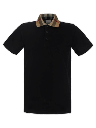 Burberry Checked Short Sleeved Polo Shirt In Black