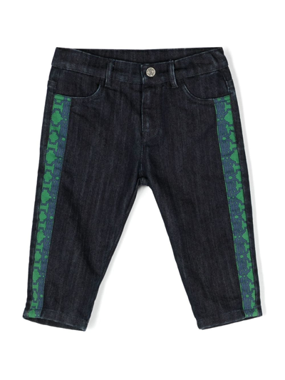 Roberto Cavalli Junior Babies' Embroidered-logo Panelled Denim Trousers In Blue
