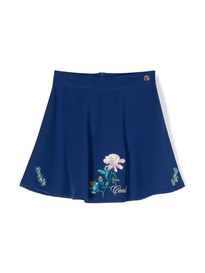 Roberto Cavalli Junior Kids' Flower-embroidered Short Skirt In Blue