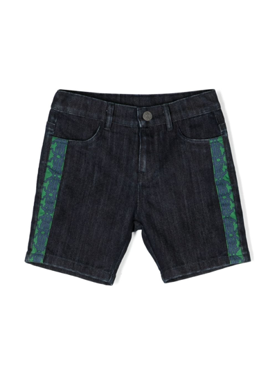 Roberto Cavalli Junior Babies' Embroidered-logo Panelled Denim Shorts In Blue