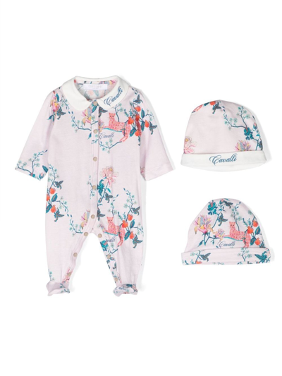 Roberto Cavalli Leopard And Floral-print Babygrow Set In Pink