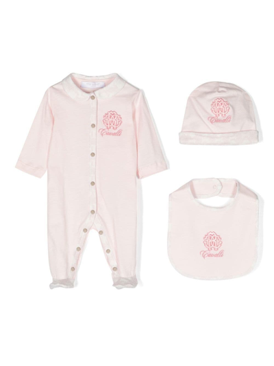 Roberto Cavalli Logo Embroidered Babygrow Set In Pink