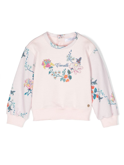 Roberto Cavalli Junior Babies' Floral-embroidered Crew-neck Sweatshirt In 02815
