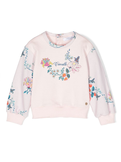 Roberto Cavalli Babies' Floral-embroidered Crew-neck Sweatshirt In 02815