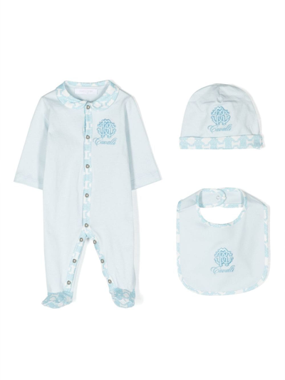 Roberto Cavalli Junior Embroidered Logo Babygrow Set In Blue