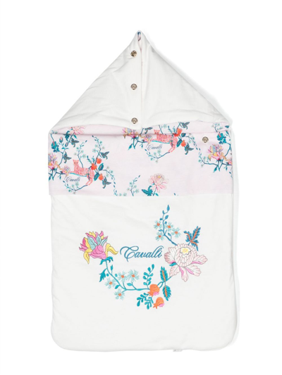 Roberto Cavalli Junior Floral-print Cotton Baby Nest In White