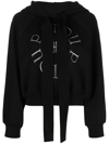 Patou Black Cotton Cropped Medallion Hoodie With Logo Embroidery In Black