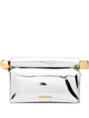 Jacquemus Structured Lizard Effect Clutch Bag Top Handle In Silver