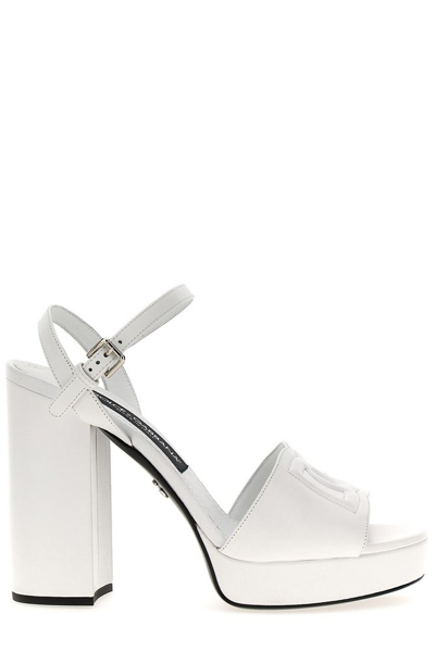 Dolce & Gabbana Calfskin Platform Sandals In White