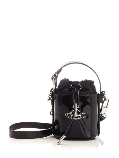 Vivienne Westwood Shiny Mini Daisy Bucket Bag In Black