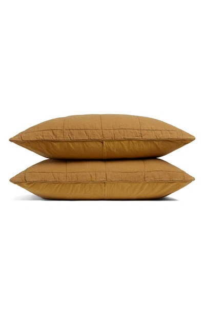 Parachute Linen Box Quilted Sham Set In Ochre