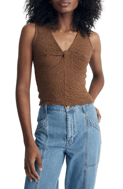 Madewell Popcorn Knit Twist Front Sleeveless Crop Top In Light Roast