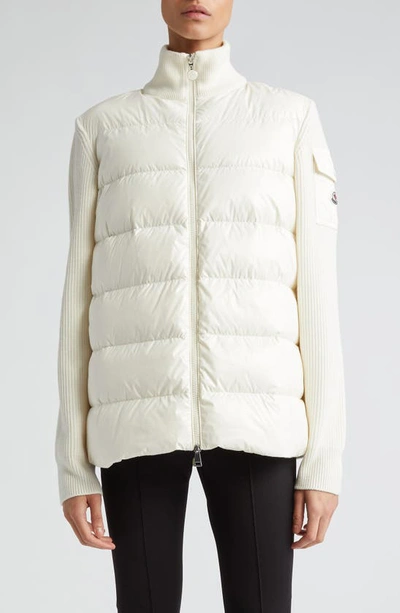 MONCLER QUILTED NYLON & WOOL KNIT CARDIGAN