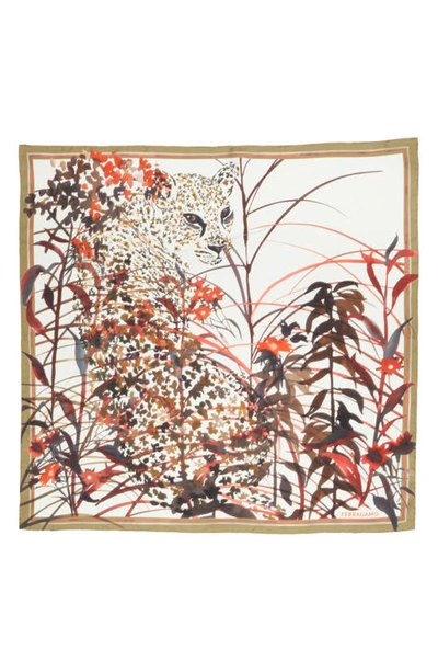 Ferragamo Leopard Print Square Silk Scarf In Brown/multi