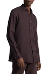 Zegna Men's Cotton-blend Button-front Shirt In Brown